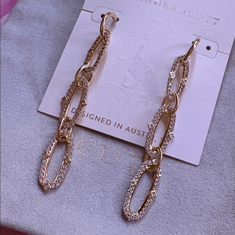Kendra Scott Gold and CZ Stone Drop earrings new - Picture 7 of 7